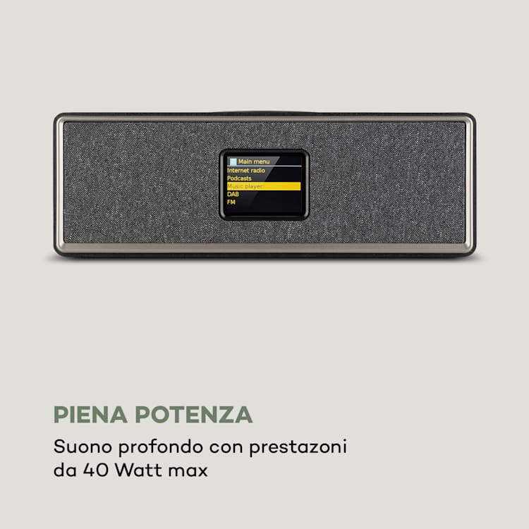 Simpfy, Cassa Wireless, DAB+/FM BT LCD, Display LCD, Alloggiamento in Legno Nero