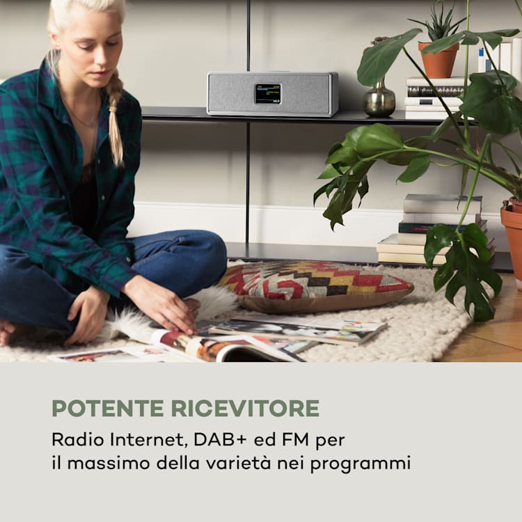 Simpfy, Cassa Wireless, DAB+/FM BT LCD, Display LCD, Alloggiamento in Legno Bianco