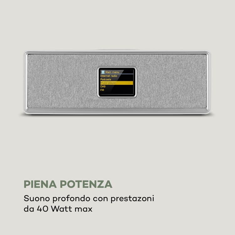 Simpfy, Cassa Wireless, DAB+/FM BT LCD, Display LCD, Alloggiamento in Legno Bianco