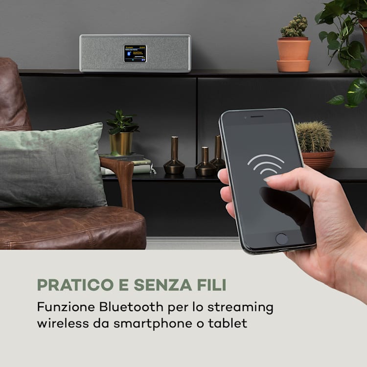 Simpfy, Cassa Wireless, DAB+/FM BT LCD, Display LCD, Alloggiamento in Legno Bianco