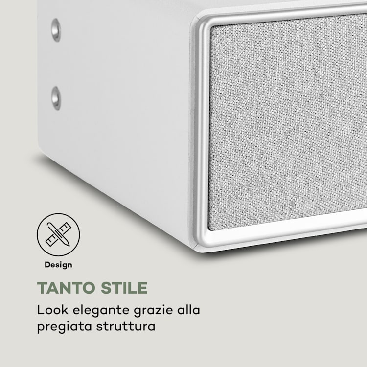 Simpfy, Cassa Wireless, DAB+/FM BT LCD, Display LCD, Alloggiamento in Legno Bianco