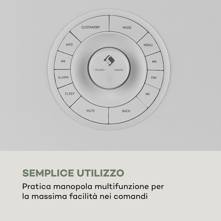 Simpfy, Cassa Wireless, DAB+/FM BT LCD, Display LCD, Alloggiamento in Legno Bianco