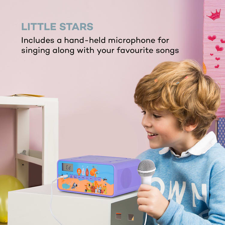 Kidsbox Zoo, CD Boombox, Lettore CD, BT, USB, Display LC, Animali, viola