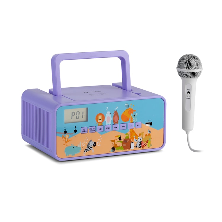 Kidsbox Zoo, CD Boombox, Lettore CD, BT, USB, Display LC, Animali, viola
