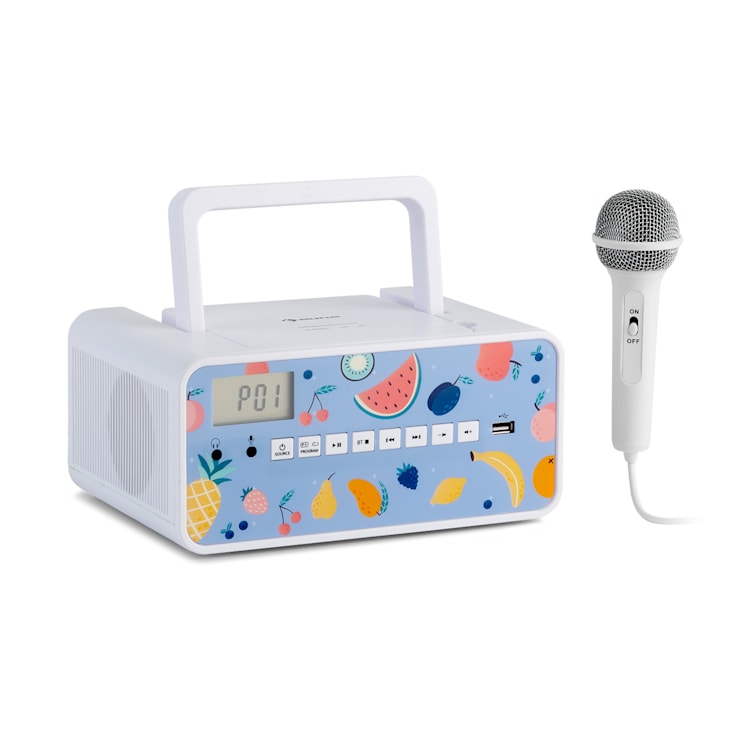 Kidsbox Fruits, CD Boombox, Lettore CD, BT, USB, Display LC, Frutti, bianco