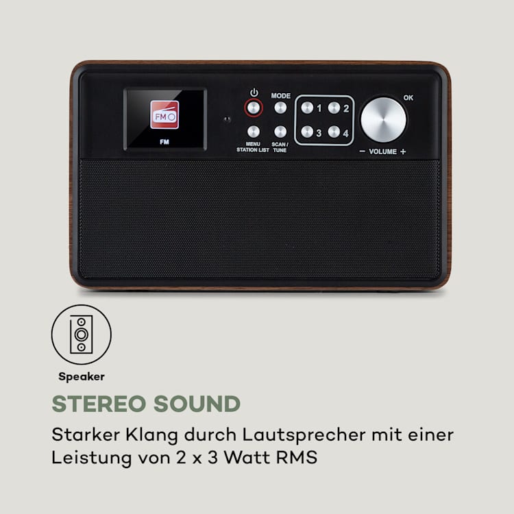 Nestor DAB+ Radio DAB+/FM 2 Betriebsmodi 2,4" TFT-Farbdisplay Braun