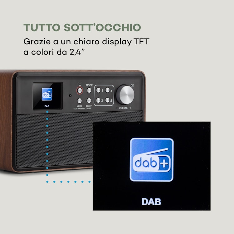 Nestor DAB+, Radio DAB+/FM, 2 Modalità, Schermo a Colori TFT da 2,4", marrone Marrone