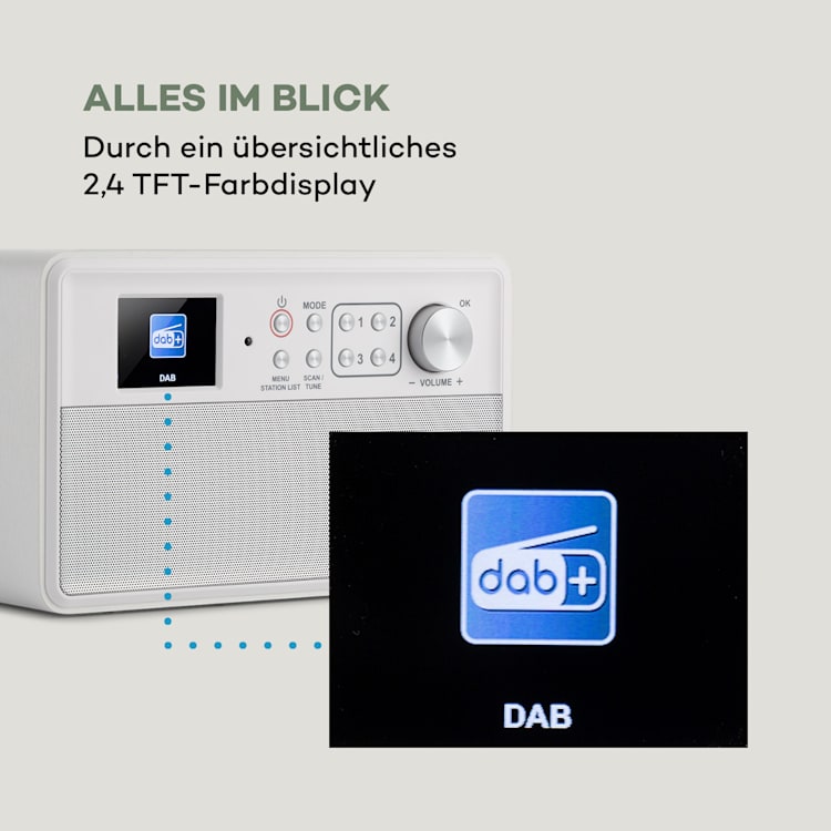 Nestor DAB+ Radio DAB+/FM 2 Betriebsmodi 2,4" TFT-Farbdisplay Weiß