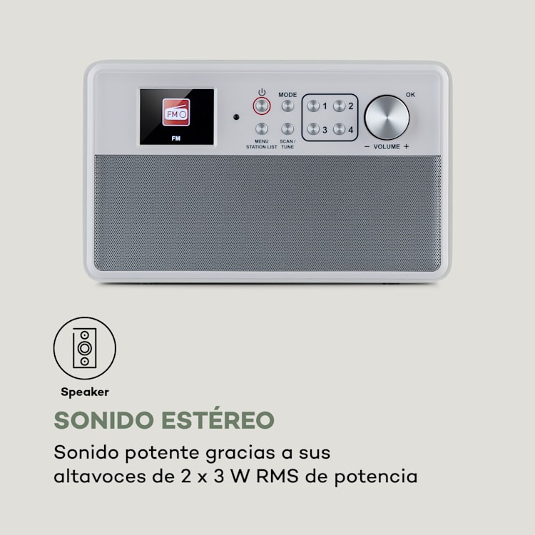 Nestor DAB+ Radio DAB+/FM 2 modos de funcionamiento Pantalla de color TFT de 2,4" Blanca Blanco