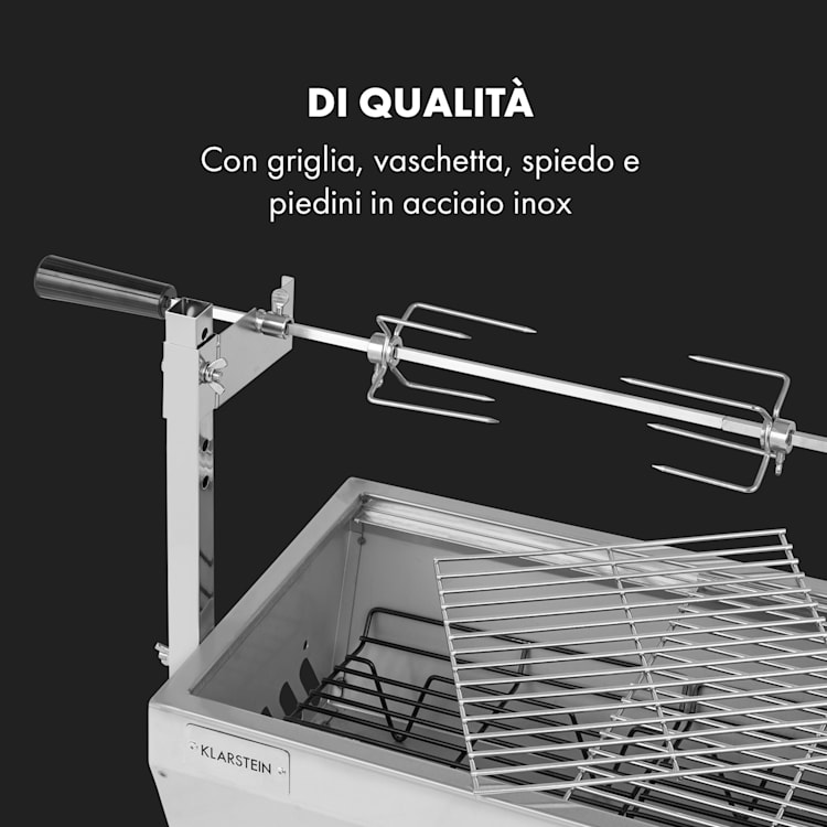 Sauenland Mini, Griglia con Girarrosto, 12kg max., Acciaio Inox, 4W