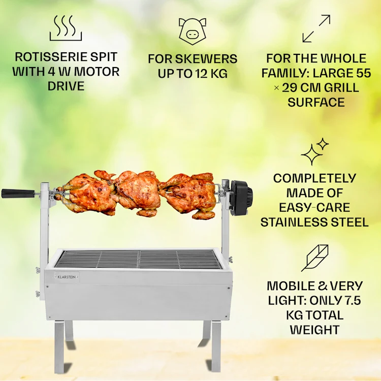 Sauenland Mini, Rotisserie Grill, Rotary Spit, 4W, 12kg max., Stainless Steel