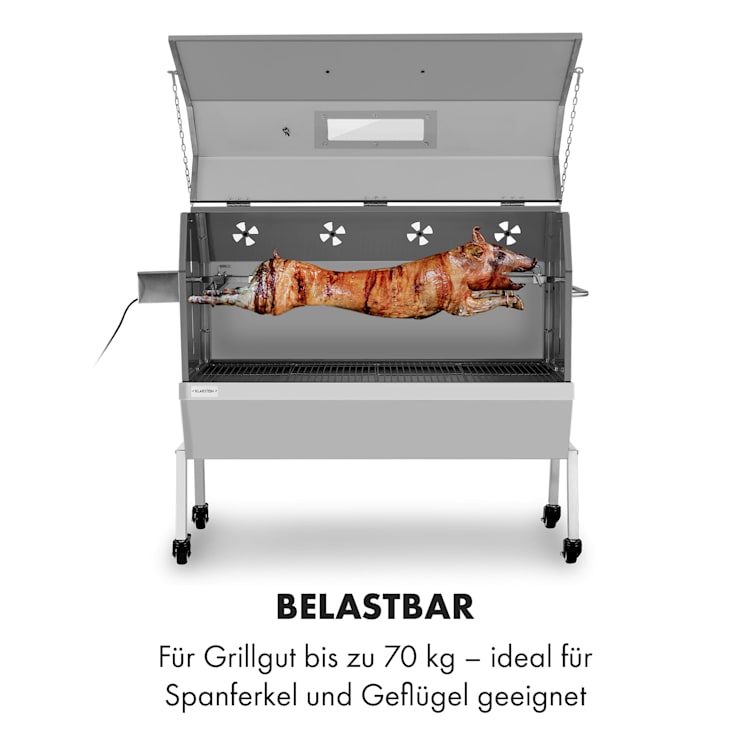 Sauenland Pro XL Spanferkelgrill Drehspieß 15W 4 Rollen Edelstahl
