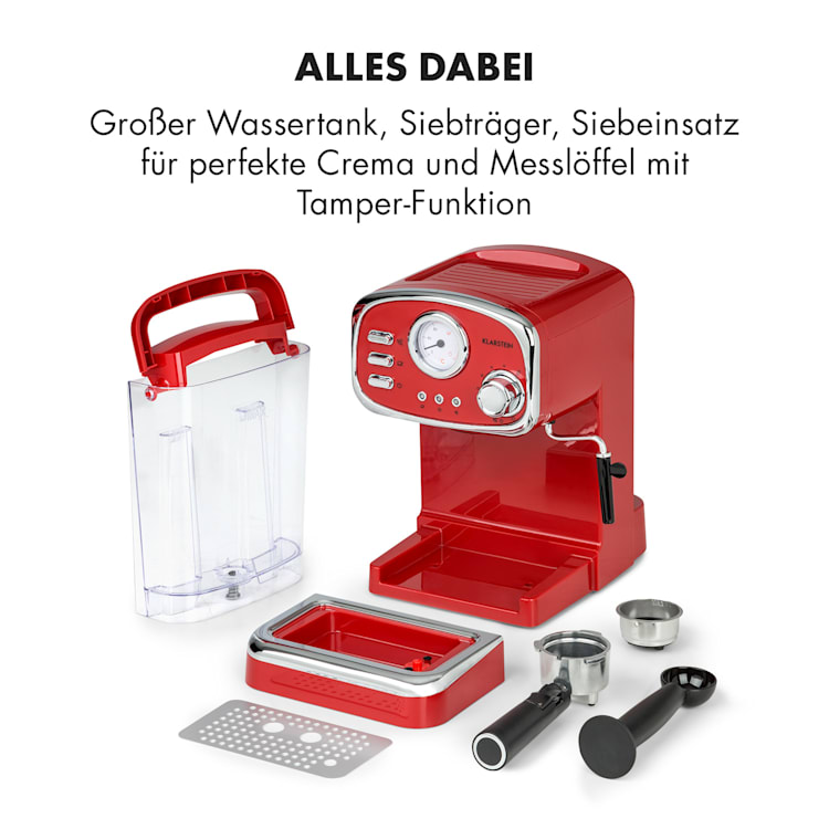 Espressionata Gusto Espressomaschine 1100W 15 Bar Druck Rot