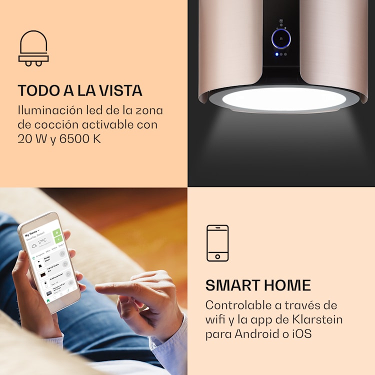 Skyfall Smart Campana de isla Ø45cm Recirculación de aire 402m³/h Led Oro