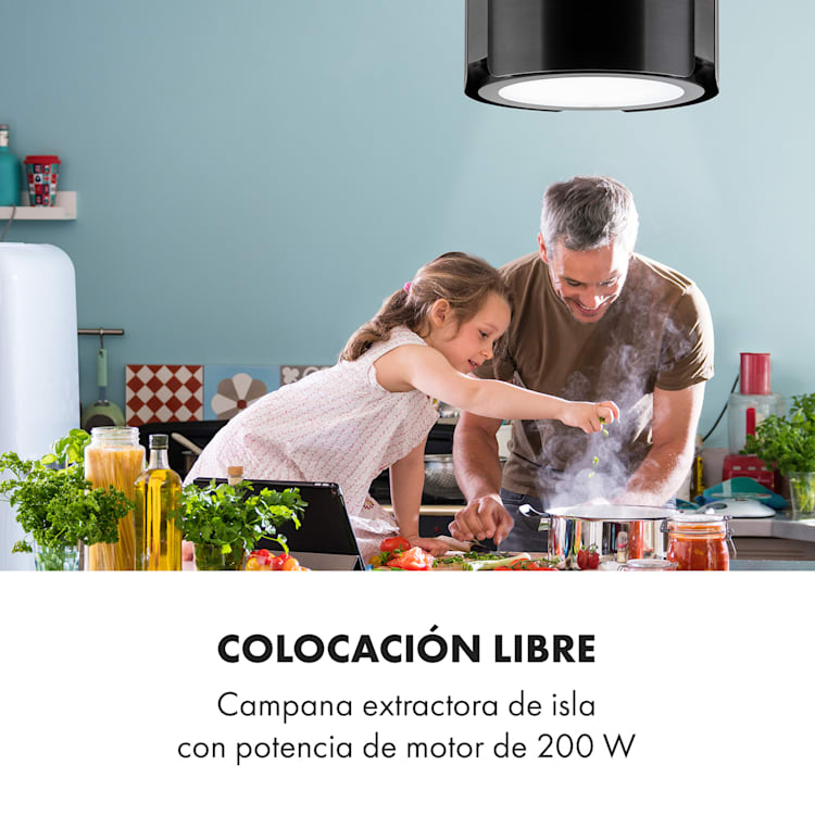 Skyfall Smart Campana de isla Ø45cm Recirculación de aire 402m³/h Led Negro Metalizado
