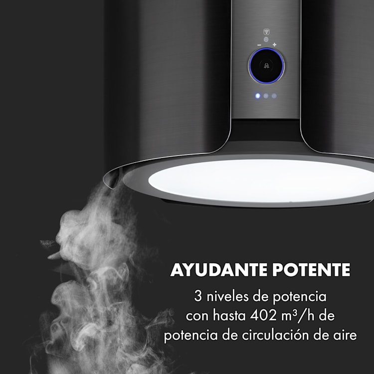 Skyfall Smart Campana de isla Ø45cm Recirculación de aire 402m³/h Led Negro Metalizado