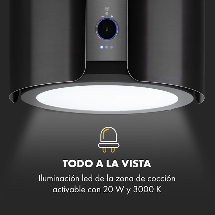Skyfall Smart Campana de isla Ø45cm Recirculación de aire 402m³/h Led Negro Metalizado