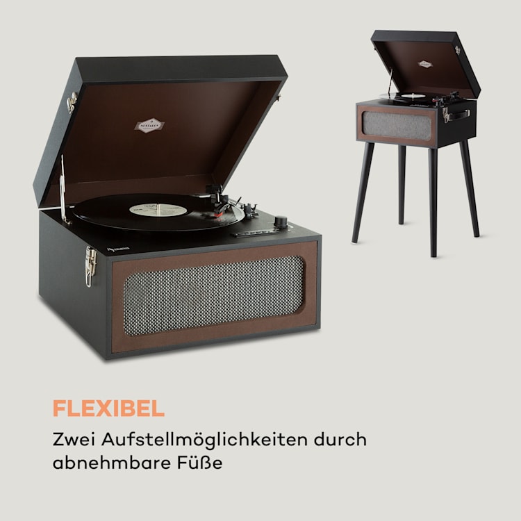 Sarah Ann Plattenspieler Bluetooth USB 33, 45 und 78 U/min Ohne DAB+ / UKW Radio | Schwarz