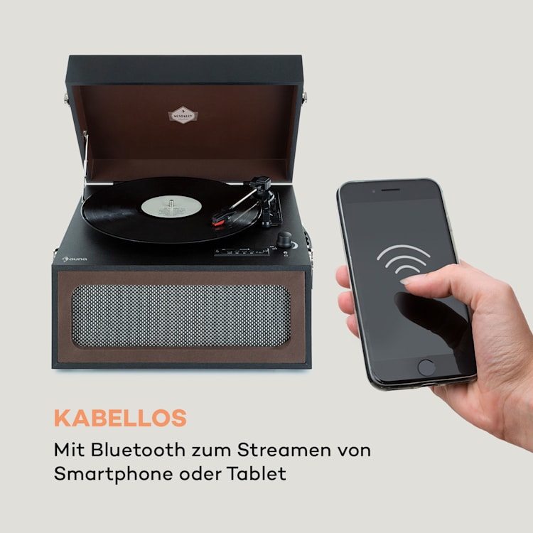 Sarah Ann Plattenspieler Bluetooth USB 33, 45 und 78 U/min Ohne DAB+ / UKW Radio | Schwarz