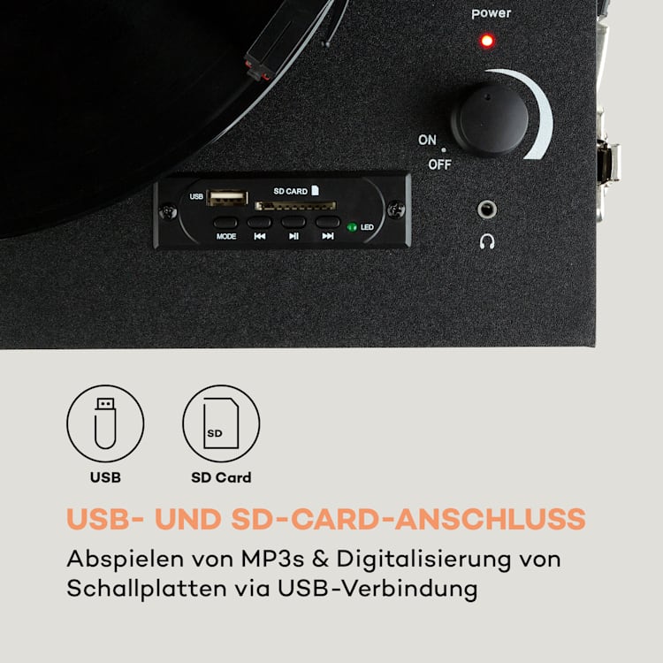 Sarah Ann Plattenspieler Bluetooth USB 33, 45 und 78 U/min Ohne DAB+ / UKW Radio | Schwarz