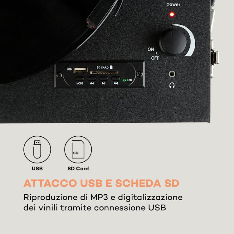 Sarah Ann, giradischi, bluetooth, USB, 33, 45 e 78 giri/min, nero