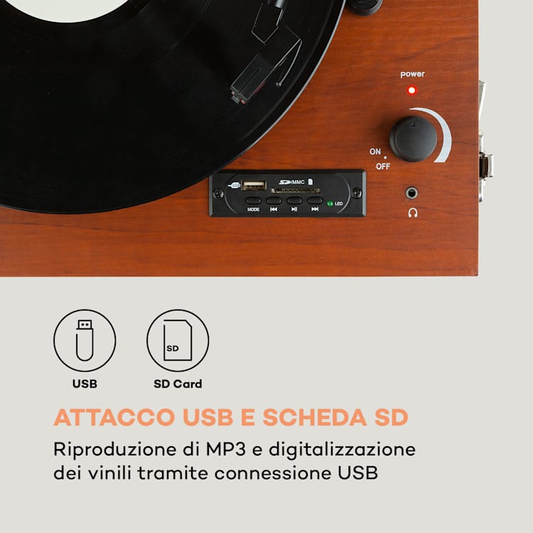 Sarah Ann, giradischi, bluetooth, USB, 33, 45 e 78 giri/min, marrone Without Radio | Mogano