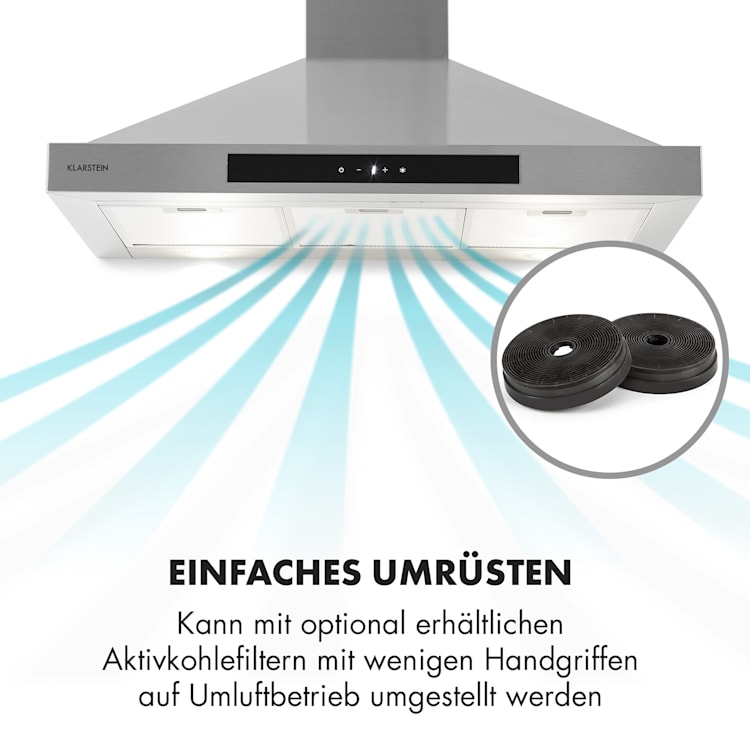 Zelda Eco 90 Dunstabzugshaube 240W 3 Stufen 410m³/h LED EEK: A+ 90 cm
