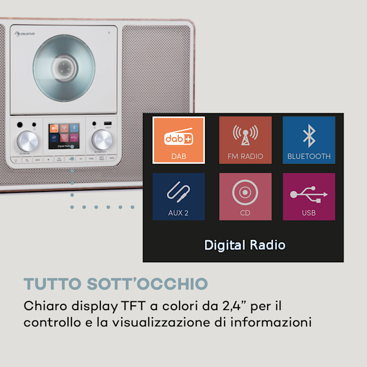 Scala VCD, Radio Digitale, CD, BT, MP3, DAB+, FM Senza WiFi | Noce