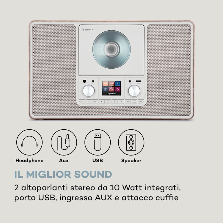 Scala VCD, Radio Digitale, CD, BT, MP3, DAB+, FM Senza WiFi | Noce