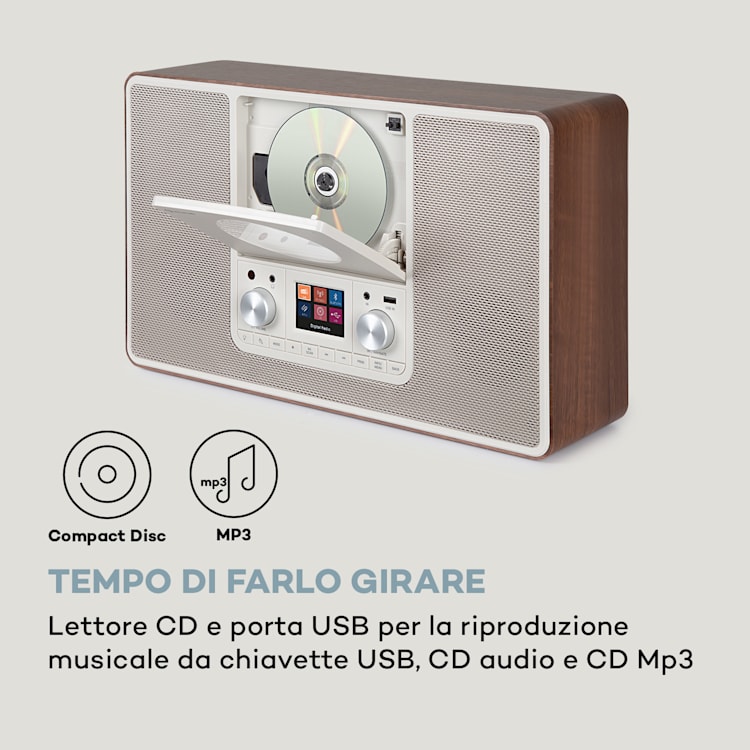 Scala VCD, Radio Digitale, CD, BT, MP3, DAB+, FM Senza WiFi | Noce