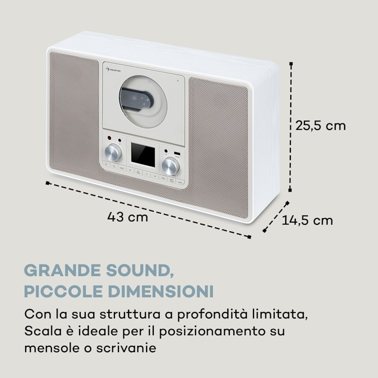 Scala VCD, Radio Digitale, CD, BT, MP3, DAB+, FM Senza WiFi | Legno bianco