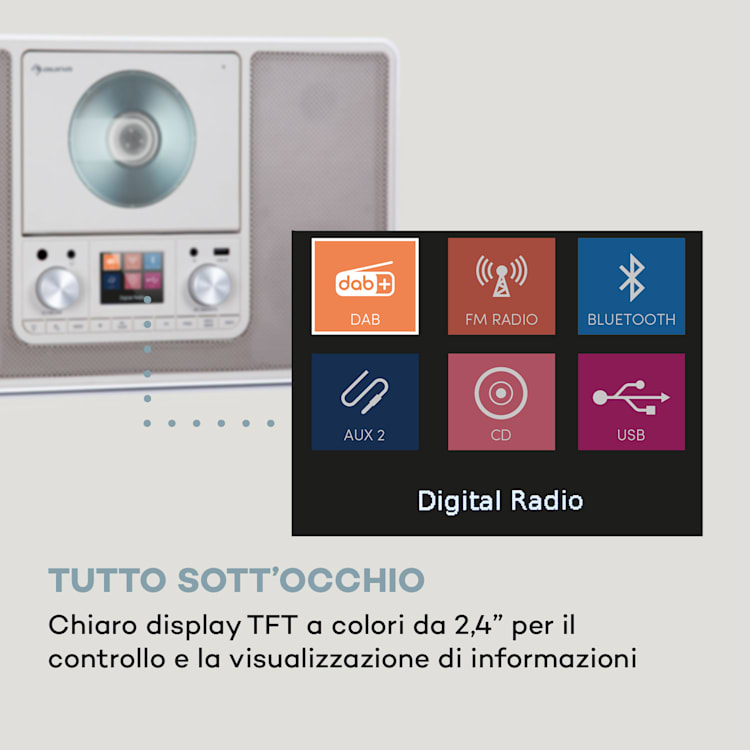 Scala VCD, Radio Digitale, CD, BT, MP3, DAB+, FM Senza WiFi | Legno bianco