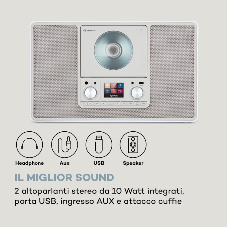 Scala VCD, Radio Digitale, CD, BT, MP3, DAB+, FM Senza WiFi | Legno bianco