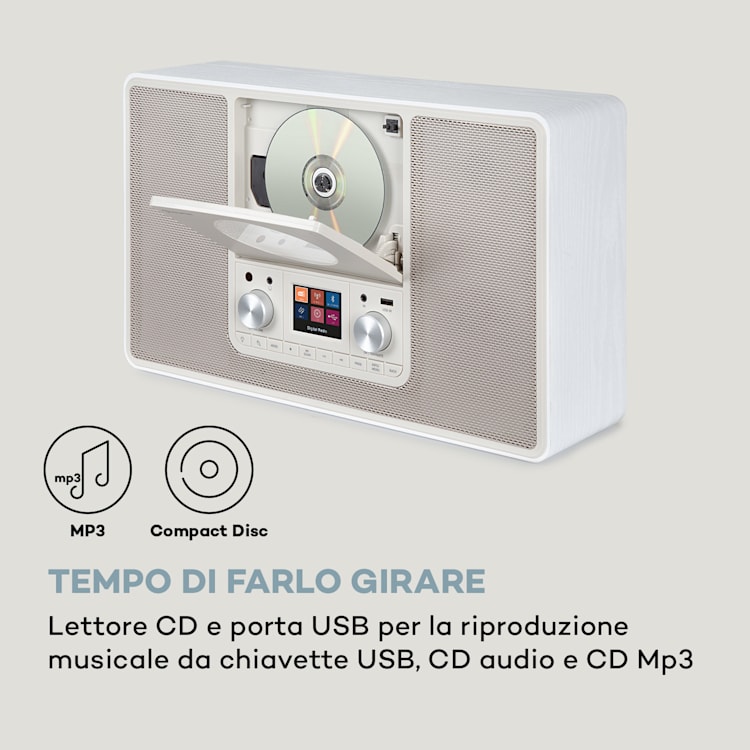 Scala VCD, Radio Digitale, CD, BT, MP3, DAB+, FM Senza WiFi | Legno bianco