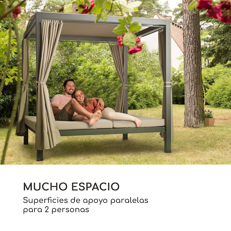 Eremitage Double XL Tumbona para 2 personas Marco de aluminio Toldo Cortinas Negro / Topo Claro