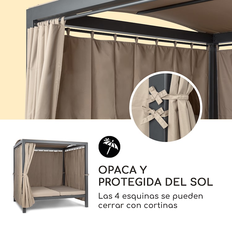Eremitage Double XL Tumbona para 2 personas Marco de aluminio Toldo Cortinas Negro / Topo Claro