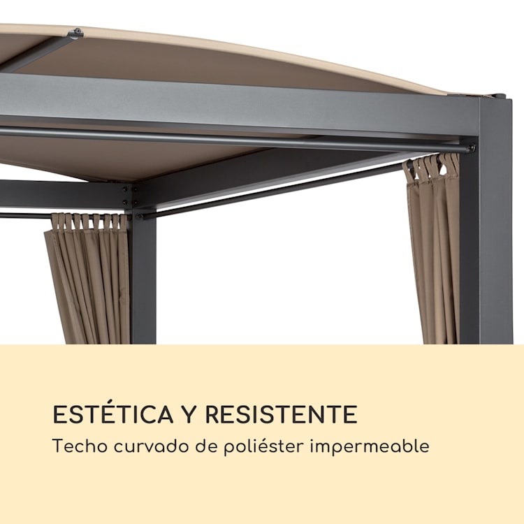 Eremitage Double XL Tumbona para 2 personas Marco de aluminio Toldo Cortinas Negro / Topo Claro