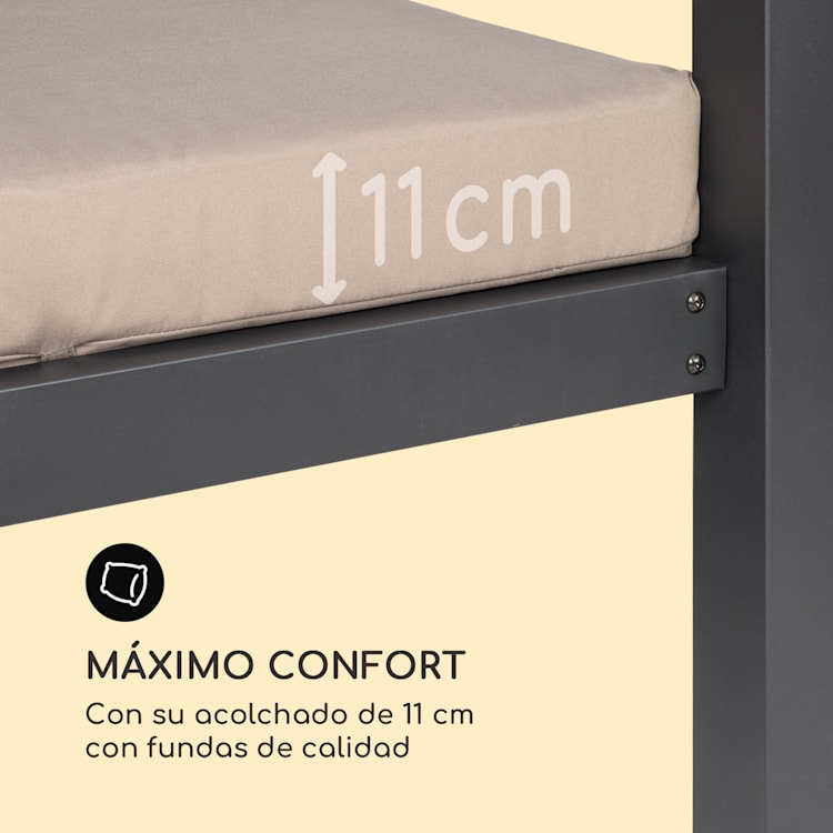 Eremitage Double XL Tumbona para 2 personas Marco de aluminio Toldo Cortinas Negro / Topo Claro