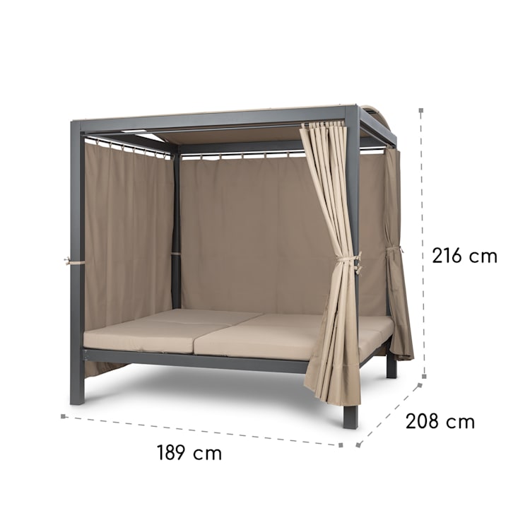 Eremitage Double XL slnečné ležadlo, 2 osoby, kovový rám, slnečná strecha, závesy Čierna / svetlá taupe