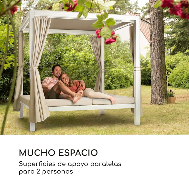 Cama solar XL Hermitage Double 2 Pers Cortinas con marco de acero Arena