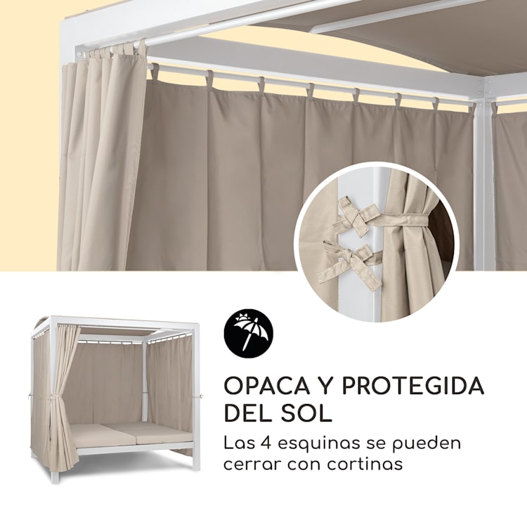 Cama solar XL Hermitage Double 2 Pers Cortinas con marco de acero Arena
