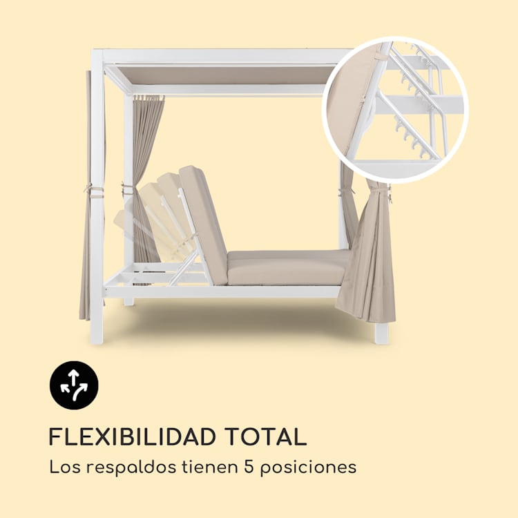 Cama solar XL Hermitage Double 2 Pers Cortinas con marco de acero Arena