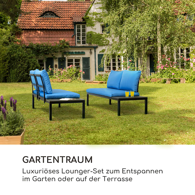Cartagena Lounger 2 Zweisitzer mit Tisch Stahl Polyester Blau