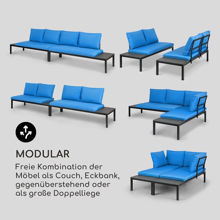 Cartagena Lounger 2 Zweisitzer mit Tisch Stahl Polyester Blau