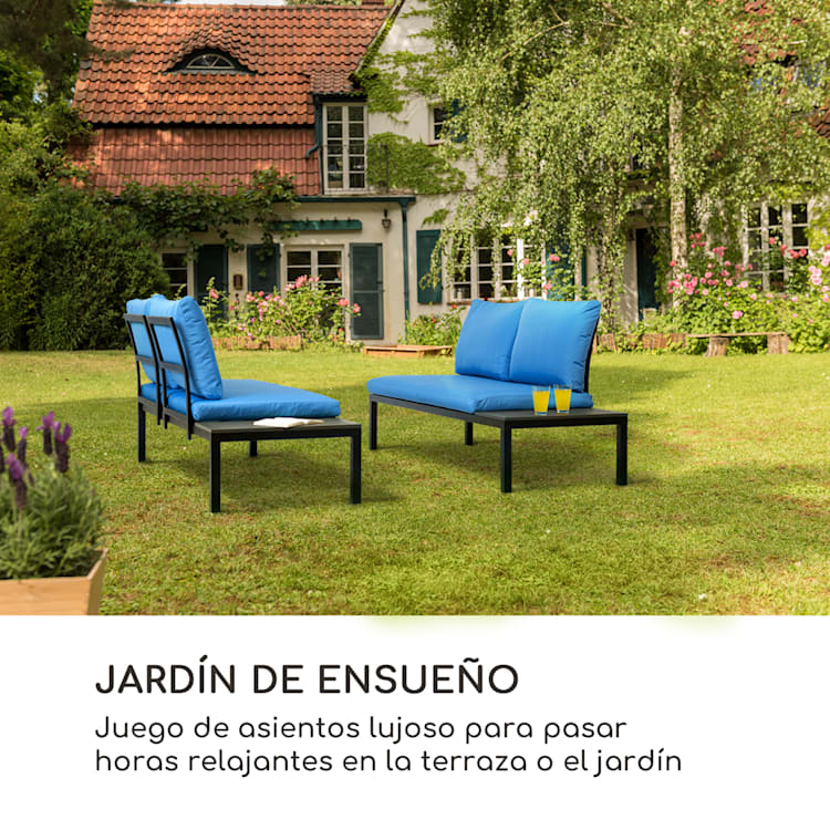 Cartagena Sofá de jardín de 2 asientos con mesa Acero Poliéster Azul