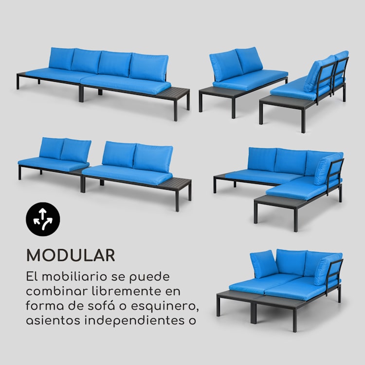Cartagena Sofá de jardín de 2 asientos con mesa Acero Poliéster Azul