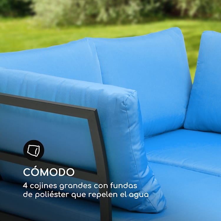 Cartagena Sofá de jardín de 2 asientos con mesa Acero Poliéster Azul