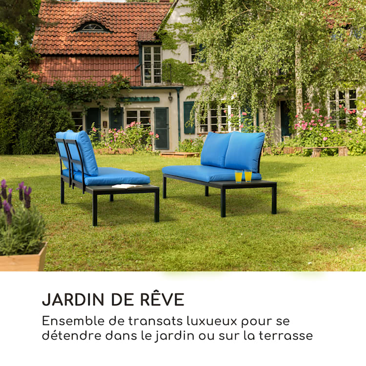 Cartagena Lounger 2-zitter met tafel staal polyester Blauw