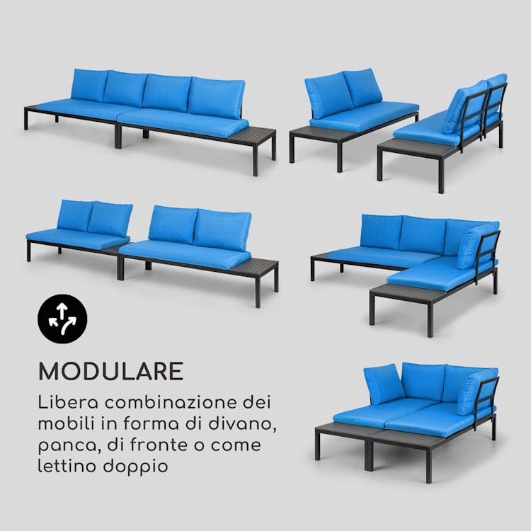 Cartagena, Lounger, 2 Posti con Tavolo, Acciaio, Poliestere Blu