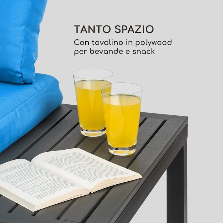 Cartagena, Lounger, 2 Posti con Tavolo, Acciaio, Poliestere Blu